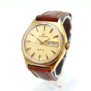 Vintage Hamilton Men Day Date Watch 37mm Gold Pin Stripe 14k Plated 707004 WORKS